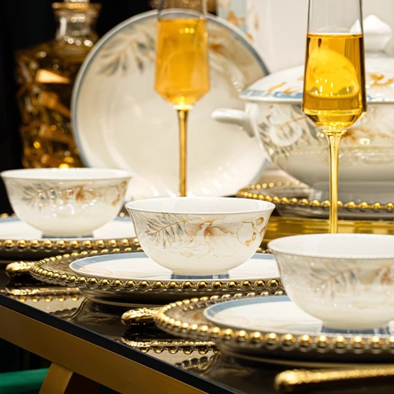

Jingdezhen Ceramic Tableware set Luxury French Bowl Plate and Chopstick Set for Home Use 2025 New Move-in Gift High-end Feel
