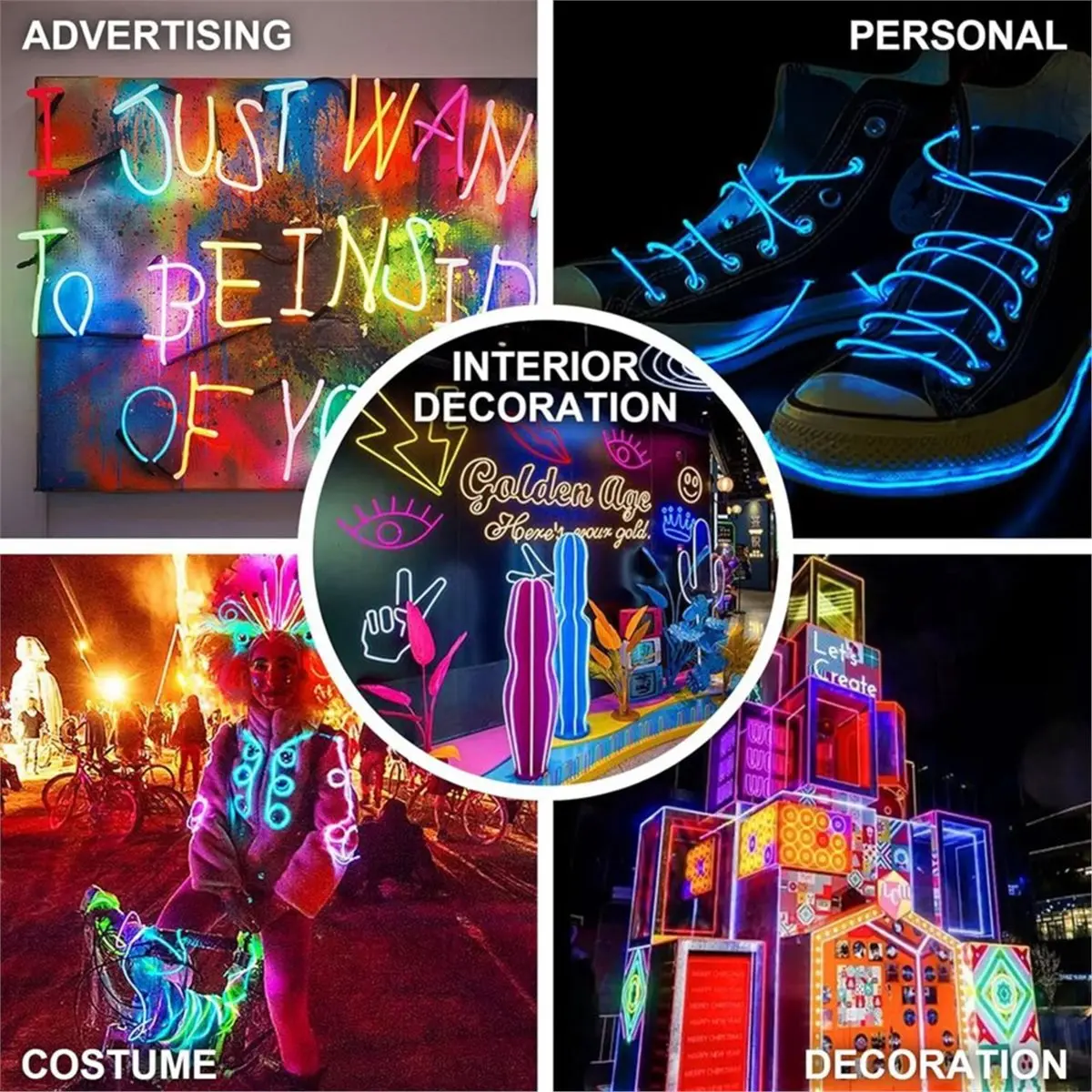 5 Pack EL Wire, 10Ft Neon Glow Electroluminescent Wire (Red/Blue/Green/Pink/White), Perfect for DIY Designs