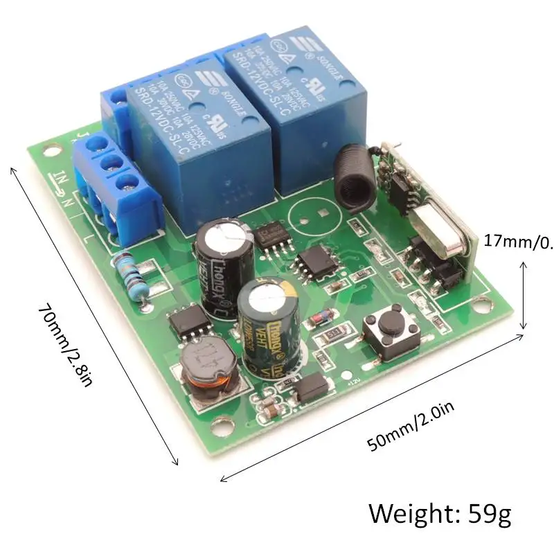 Interruptor universal do controlo a distância 433mhz para a luz, a porta, a garagem, a CA 85v ~ 250v, 110v, 220v, 2ch, o receptor do relé e o