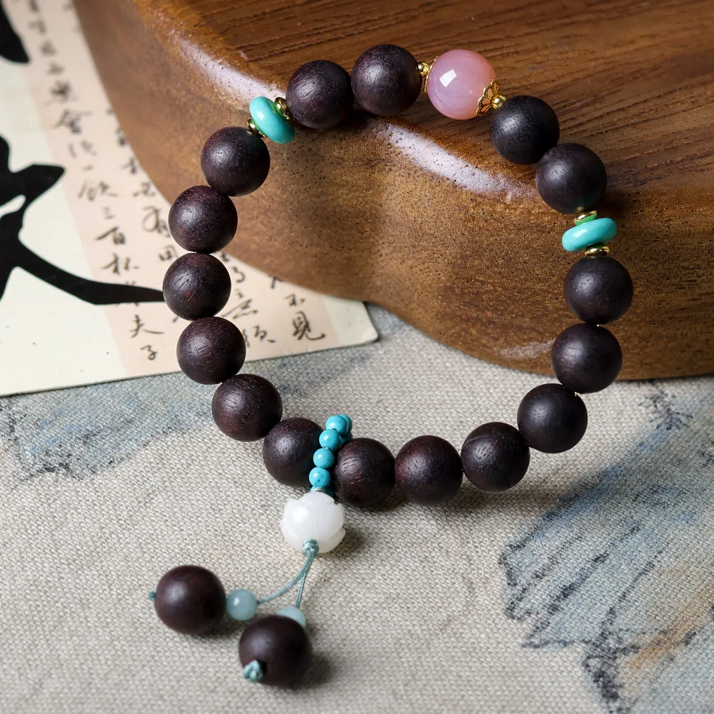 

Original Agarwood Bead Bracelet with Bodhi Lotus Design Chinese-Style Prayer Bead Bracelet