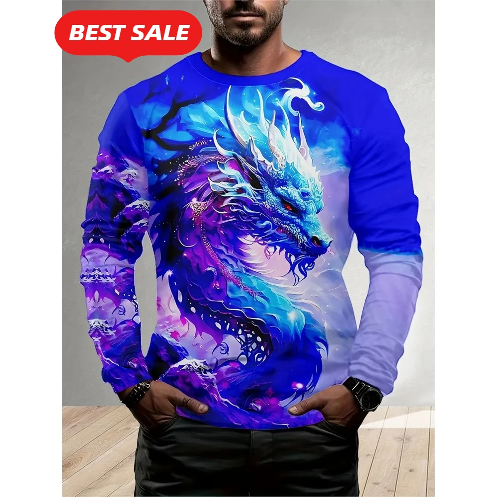 

Dragon Print Men's Clothing 3D Print Men's Long Sleeve T shirt Classic Casual Mens Clothing Breathable O-Neck T shirt Men Tops