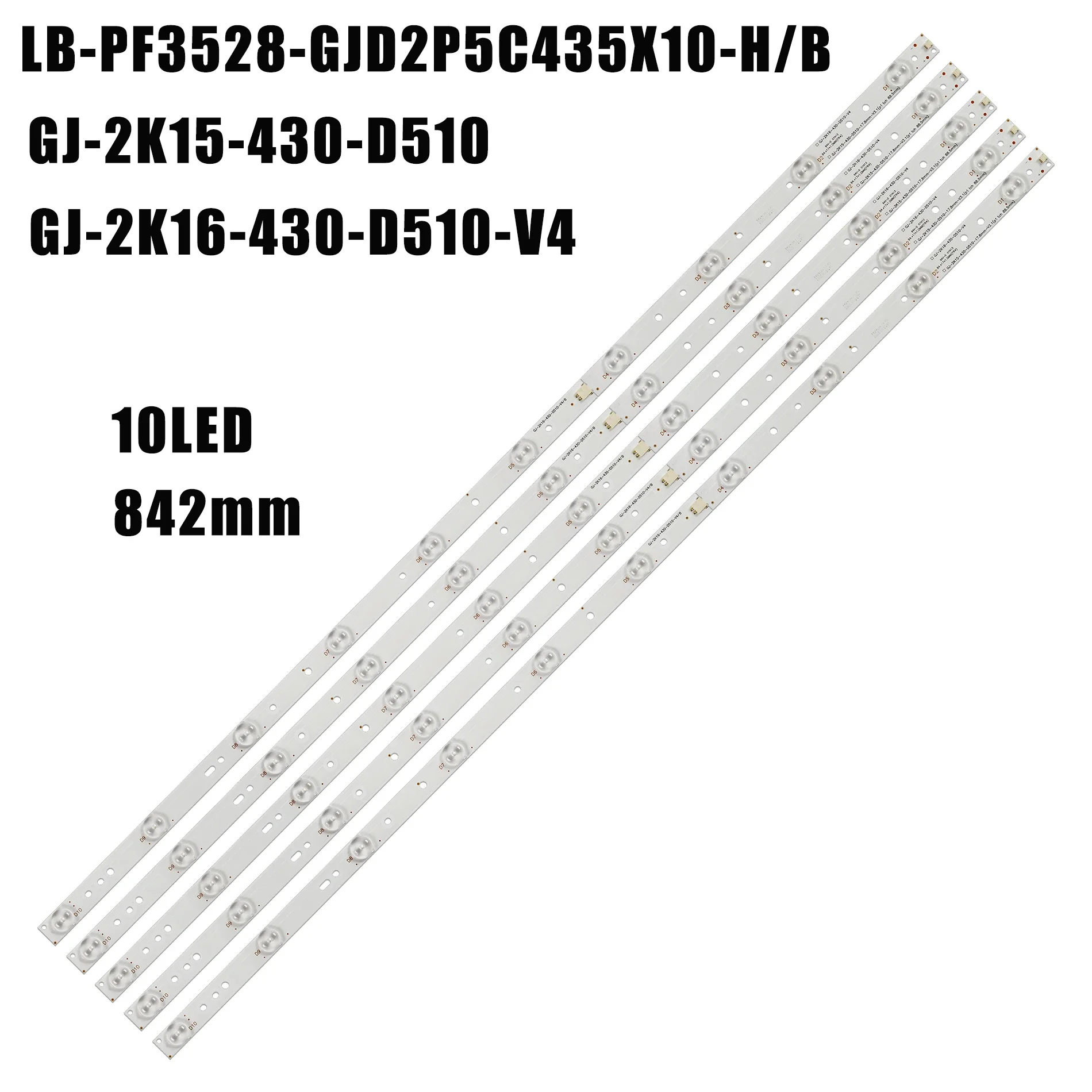 5 pçs/lote 10leds barra de retroiluminação LED para 43 "TV 43CH6000 le43s5970 TPT430US TPT430H3 LB-PF3528-GJD2P5C435X10-B GJ-2K16-430-D510-V4