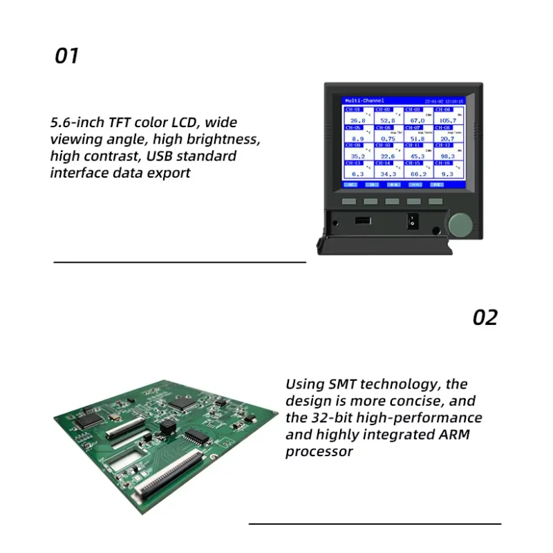 High Quality OEM 220v 120v 5.6'' Digital Temperature Recorder Paperless RS232 Data Logger With 8 Input USB Data