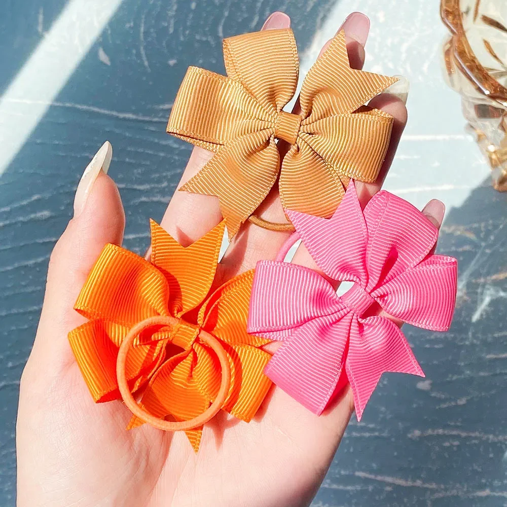 Cute Bows Elastic Hair Bands for Girls, Hair Rope, Ponytail Holder, Kids, Baby, Hair Accessories, Wholesale, 10 Pcs/Set