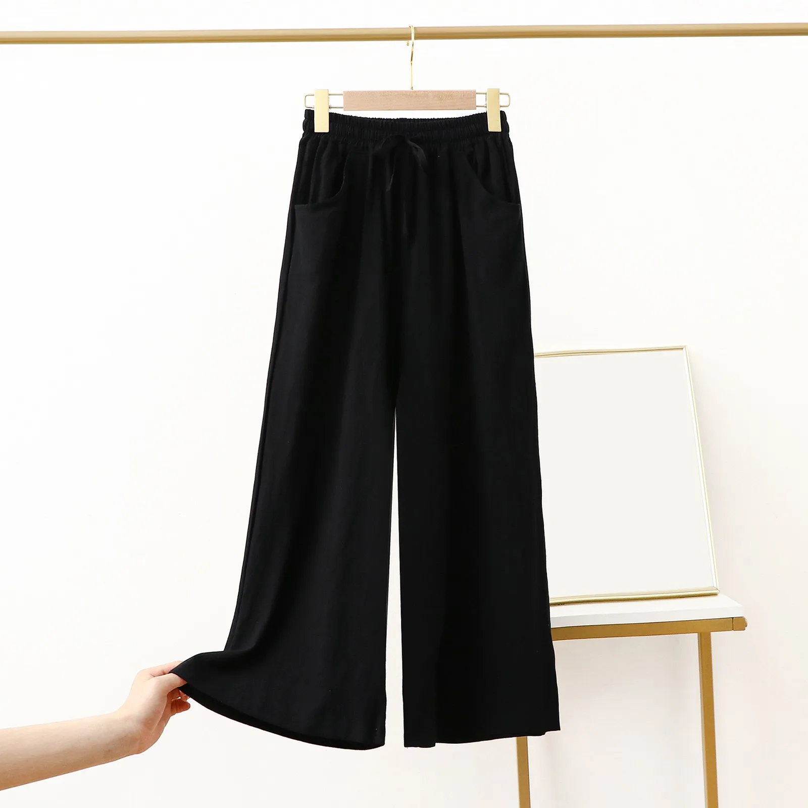 2024 Spring Summer Wide Leg Pants Women Casual Elastic Waist Long Pants Fashion Ladies Loose Trousers New Streetwear Outfit Wear