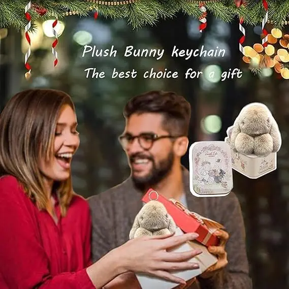 سلسلة مفاتيح أرنب لولو مع علبة، قلادة أرنب ناعمة ولطيفة مصنوعة يدويًا، سلسلة مفاتيح قطيفة لطيفة على شكل أرنب #3