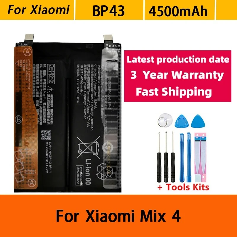 100% NEW BP43 4500mAh Battery For Xiaomi Mix4 Mi Mix 4 Phone Replacement Batteries Bateria Batterij+ Tools Fast Shipping
