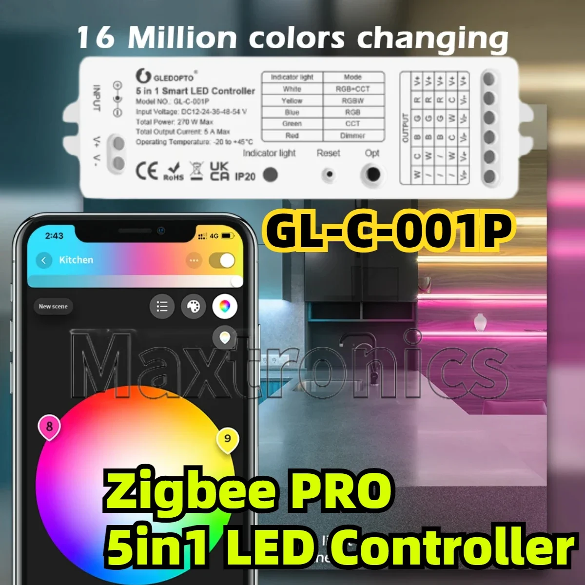 

Smart Zigbee PRO 5 в 1, светодиодный контроллер GL-C-001P для ТВ-фона, кухни, гостиной, RGBCCT/RGBW/WWCW/диммера, светодиодная лента