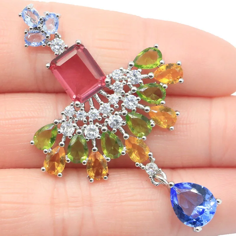 Real Customized 925 SOLID STERLING SILVER PENDANT Luxury Tanzanite Green Peridot Tourmaline Golden Citrine White CZ Wedding brid