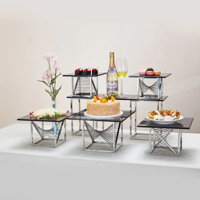 Equipment Food Riser Set Stainless Steel Dessert Display Stand Sets Food Display Racks For Catering