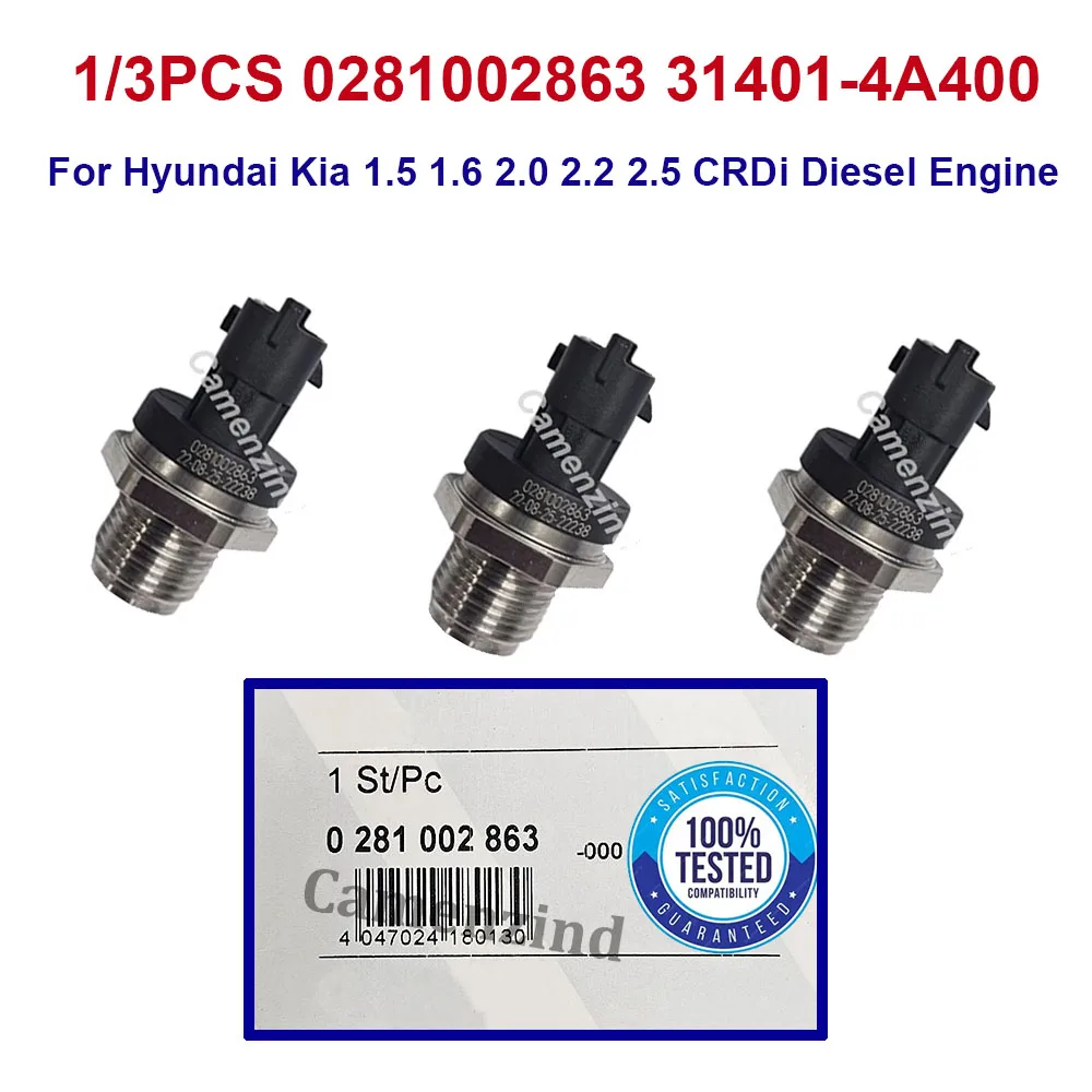 

New 0281002863 31401-4A400 314014A010 Fuel Rail Pressure Sensor Regulator For Kia Hyundai 1.5 1.6 2.0 2.2 2.5 CRDi Diesel Engine
