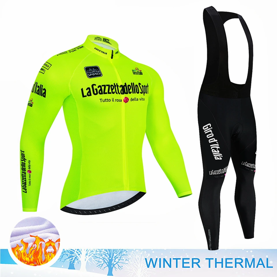 

Tour De Giro D'ITALIA Winter Cycling Jersey Set Long Sleeve Mountain Bike Clothes Thermal Fleece Racing Bicycle Cycling Clothing