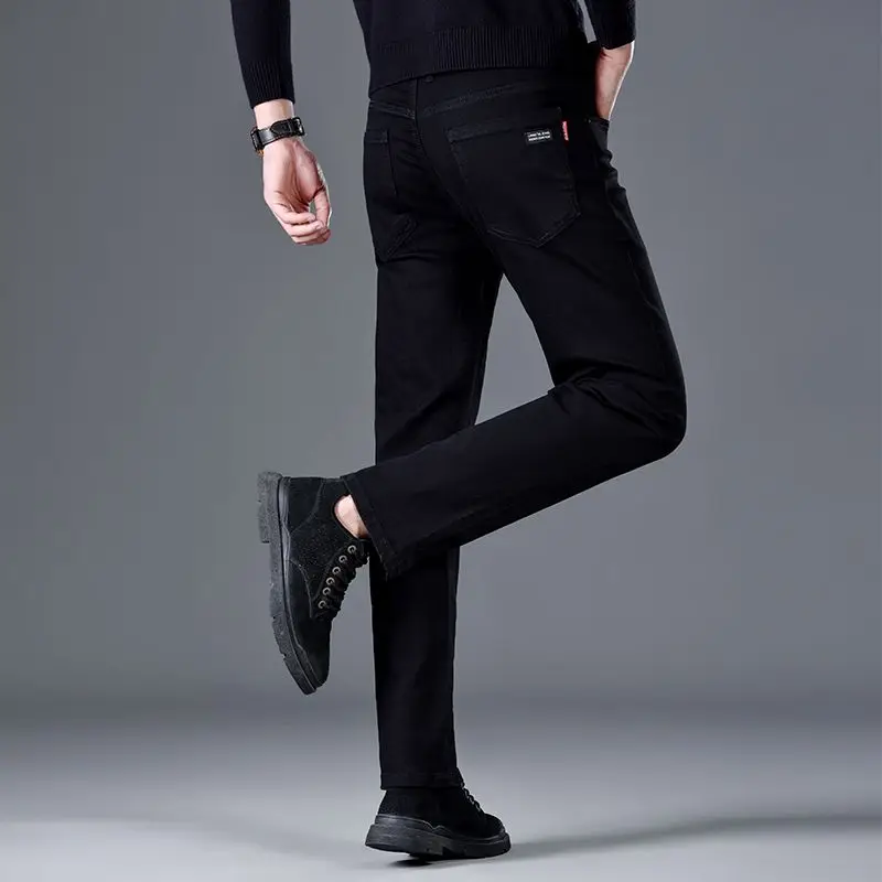 Новые бестселлеры, универсальные, удобные, флисовые модные и модные черные мужские джинсы, мужские джинсы, мужские брюки