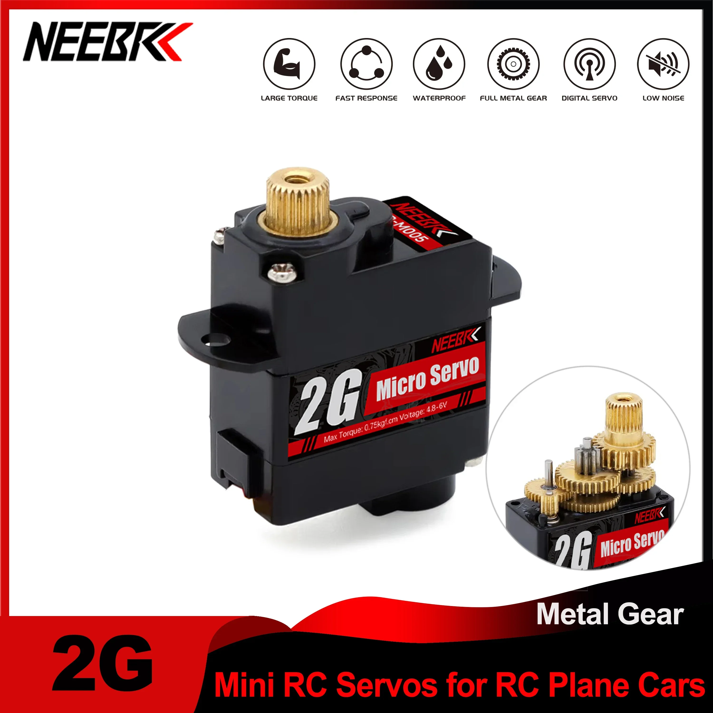 

NEEBRC 2g Metal Gear Digital Micro RC Servo Motor for Plane Dron Mini Car Helicopter Fixed-wing Wltoys K969 K989 XKS X450 Toys