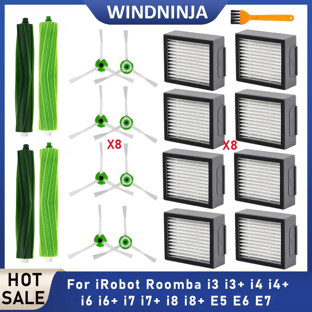 Cepillo Lateral Principal y Filtro HEPA para Robot Aspirador iRobot Roomba i3 i3+ i4 i4+ i6 i6+ i7 i7+ i8 i8+ E5 E6 E7 - Pieza de Repuesto