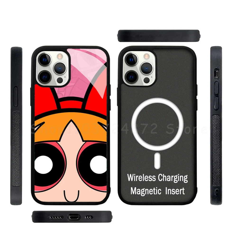 Cute P-Powerpuff-Girls Phone Case Strong Magnetic For IPhone 15 14 13 Pro Max Alex Mirror For Magsafe Wireless Charging Cover