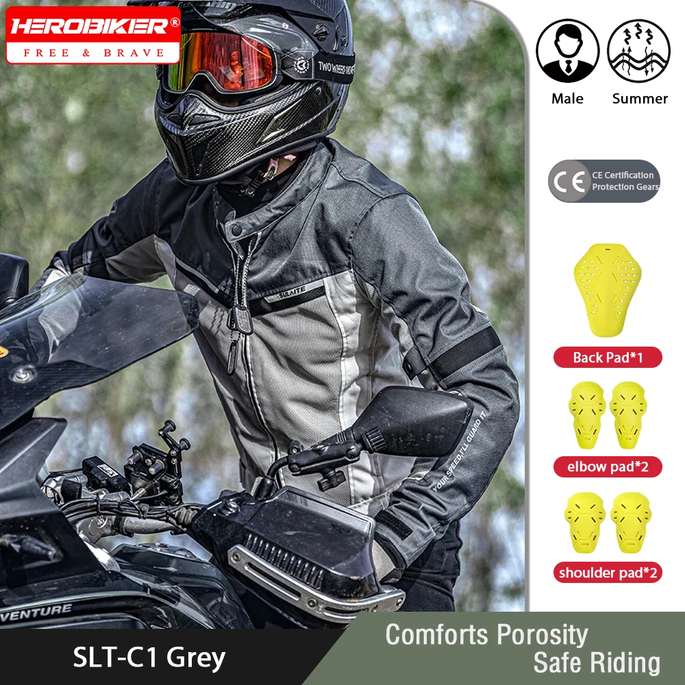 

Summer Motorcycle Jacket Men Breathable Comfortable Motorbike Jacket Coat Motocross Riding Jacket Built-in CE Protection Pads