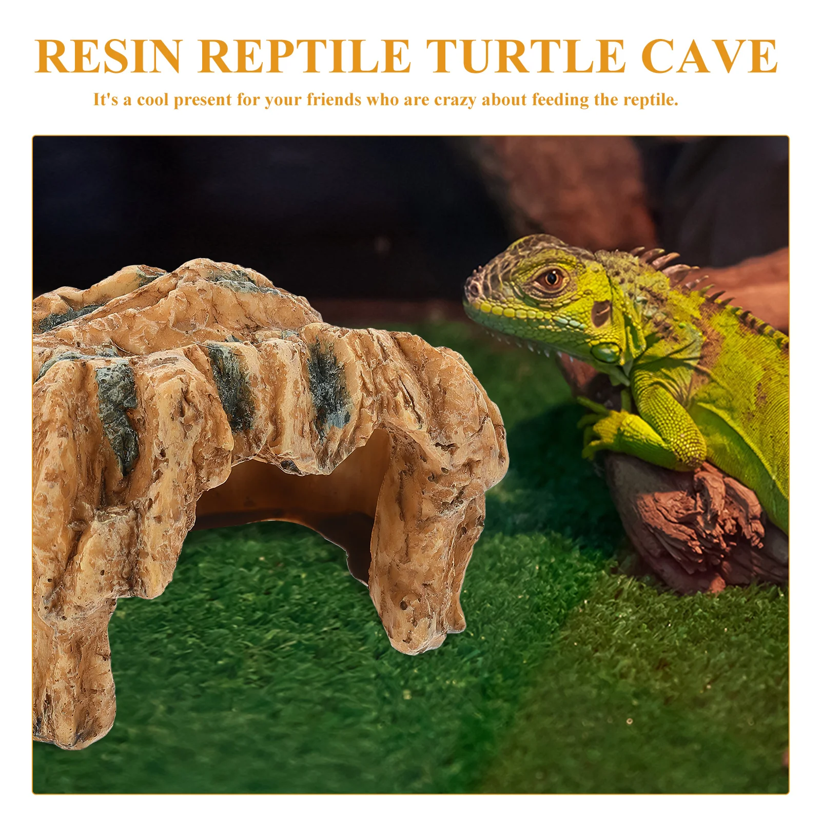 

Resin Turtle Cave Pet Shelter Reptile Habitat Basking Platform Climbing Hideout Amphibian Fish Tank Ornament Gecko Shelter