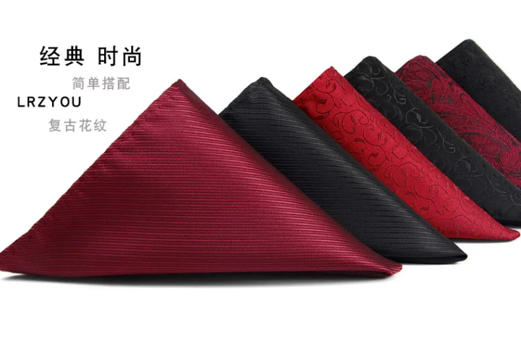 24cm Formal Paisley Pocket Square Mens Polyester Black Red Handkercheif Wedding Party Tuxedo Accessories Elegant Hanky Cravat