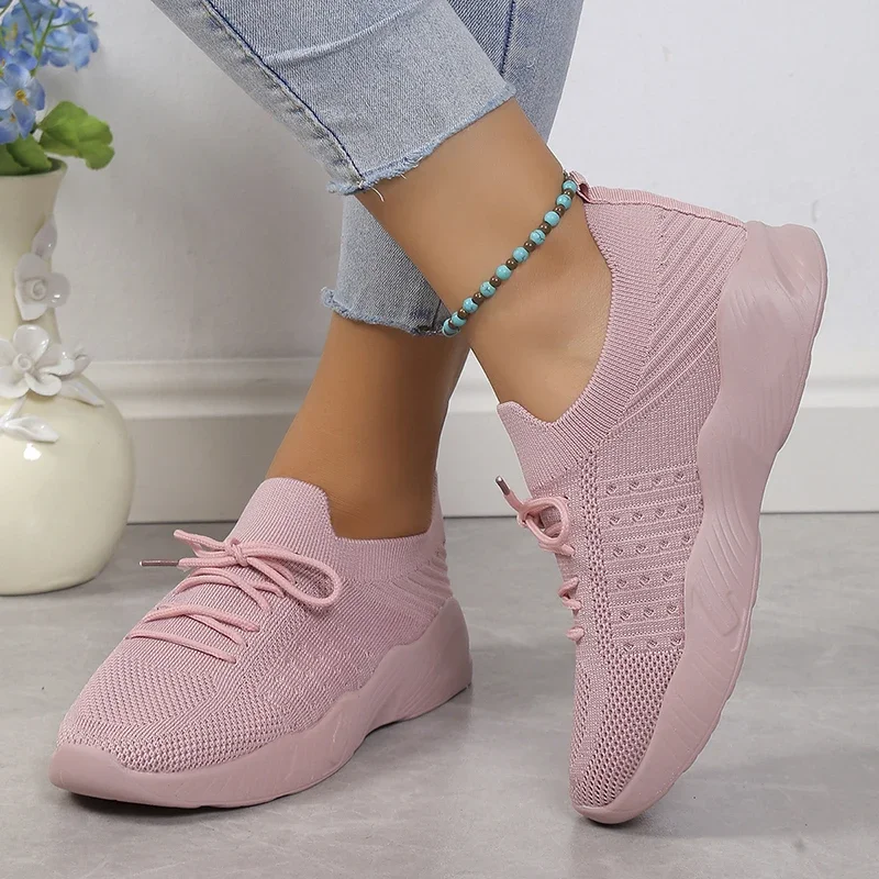 Women'S Sneakers Tennis Female Sport Gym Running Shoes Lace-Up Casual Shoes Mesh Breathable Vulcanized Shoes Zapatillas Mujer