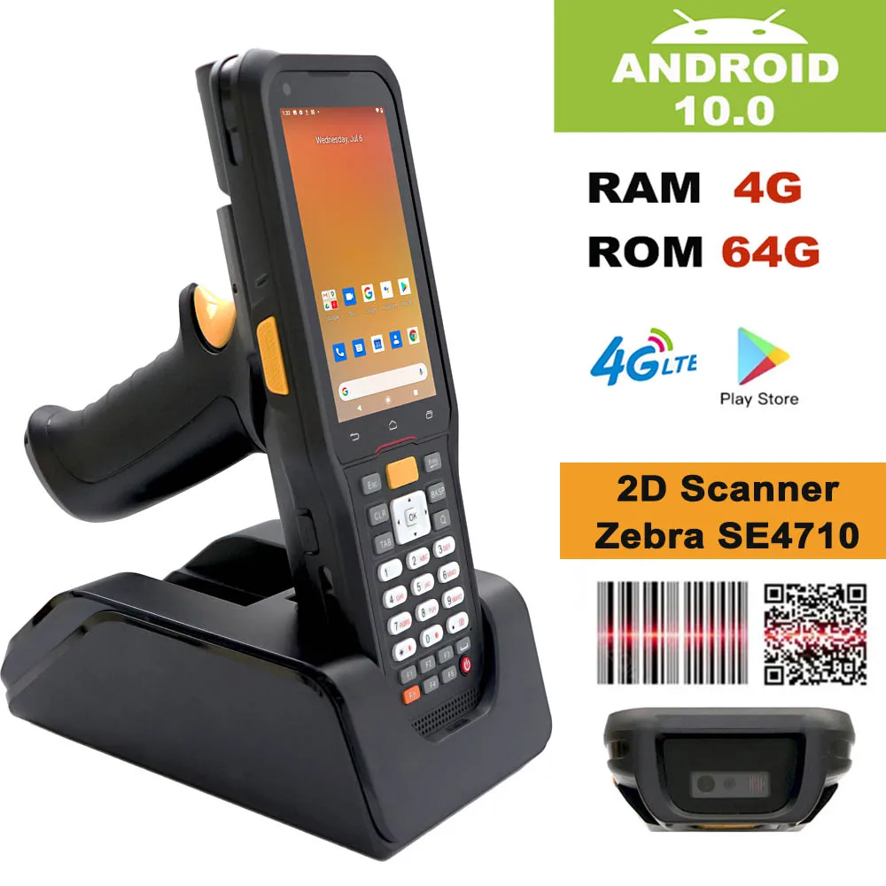 scanner de codigo de barras android robusto pda sem fio zebra 2d qr scanner de codigo de barras industrial 4g wifi smartphone com alca doca de carga 01