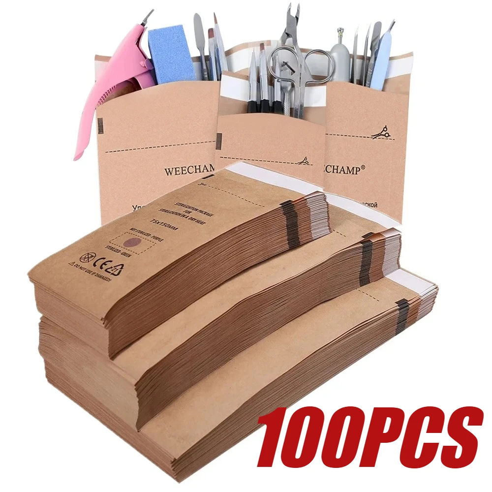 

100pcs Nail Sterilizer Nail Paper Bag Nail Cleaning Paper Bag Nails Disinfection Disposable Nails Disinfection Tool Storage Bag