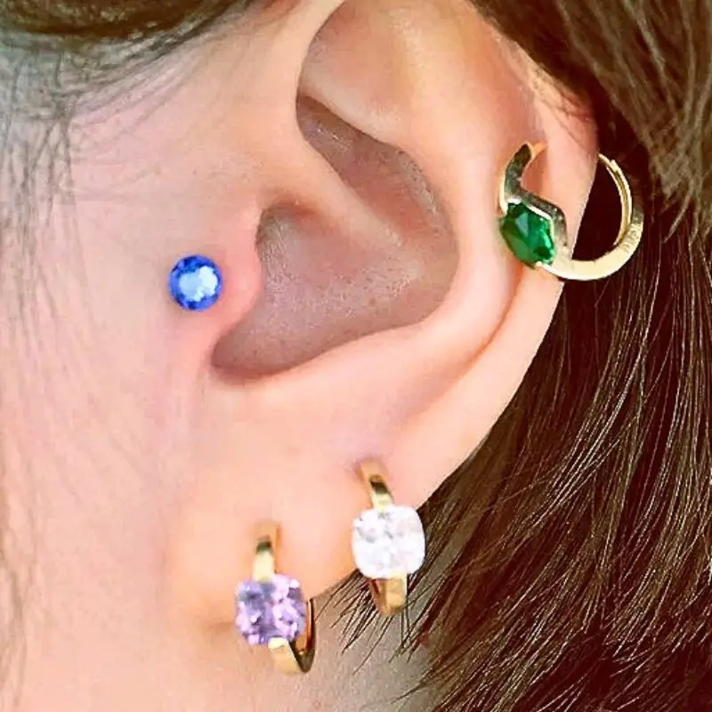 925 Sterling Silver Ear Needle Square Colorful Crystal Hoop Earrings Women's Fashion Gold Silver Circular Earring Luxury Jewelry