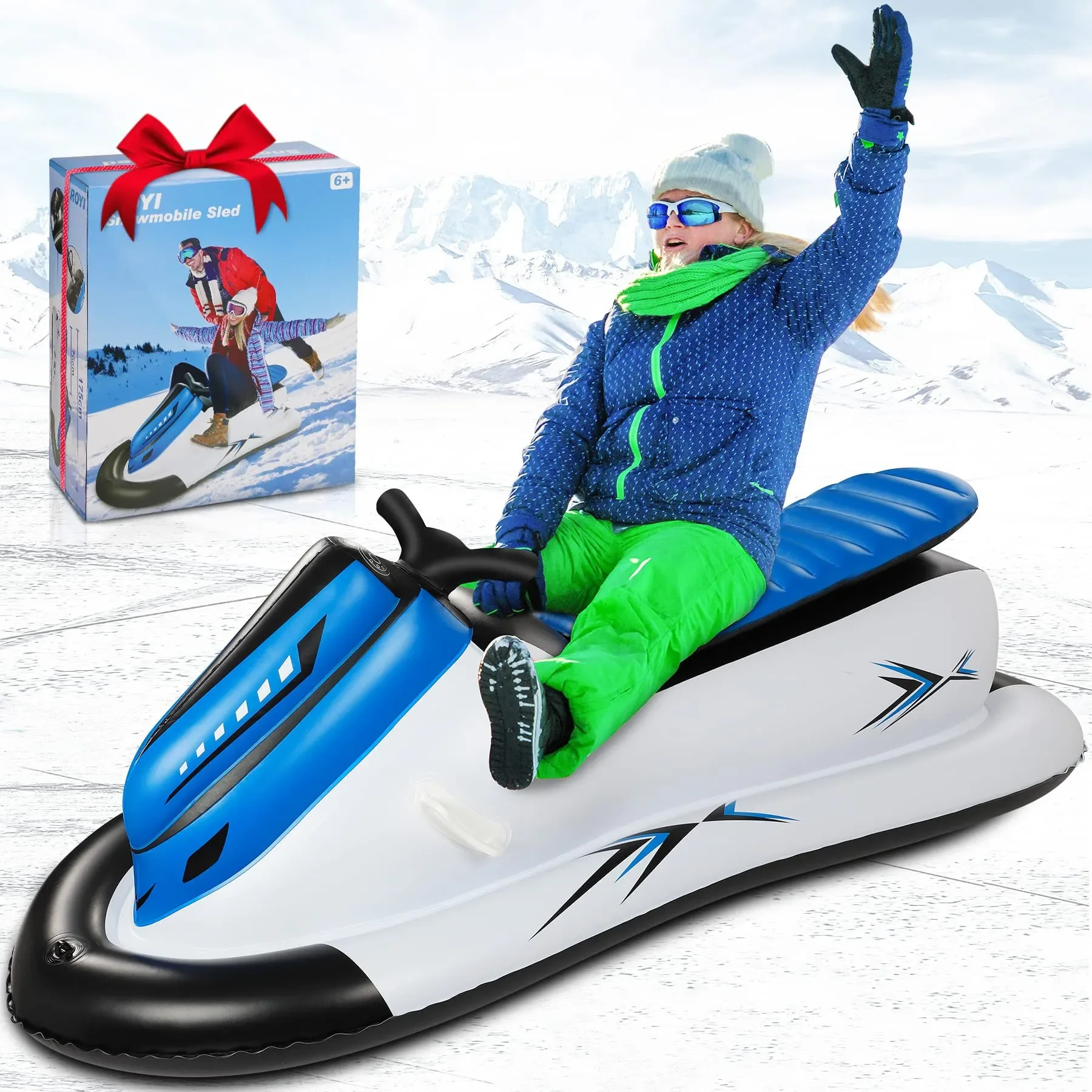 Snowmobile Snow Sled 2 People with Reinforced Handles Winter 0.6mm Thick Safe Heavy Duty Huge Snow Toys Inflatable Snow Tube