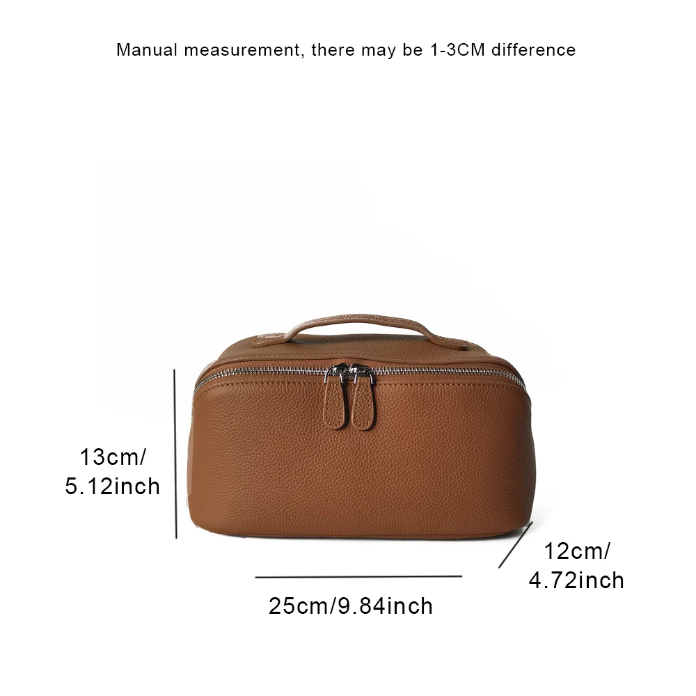 Premium Genuine Leather Cosmetic Bag Large Capacity Travel Toiletry Organizer Simple Elegant Portable Storage Pouch Makeup bag
