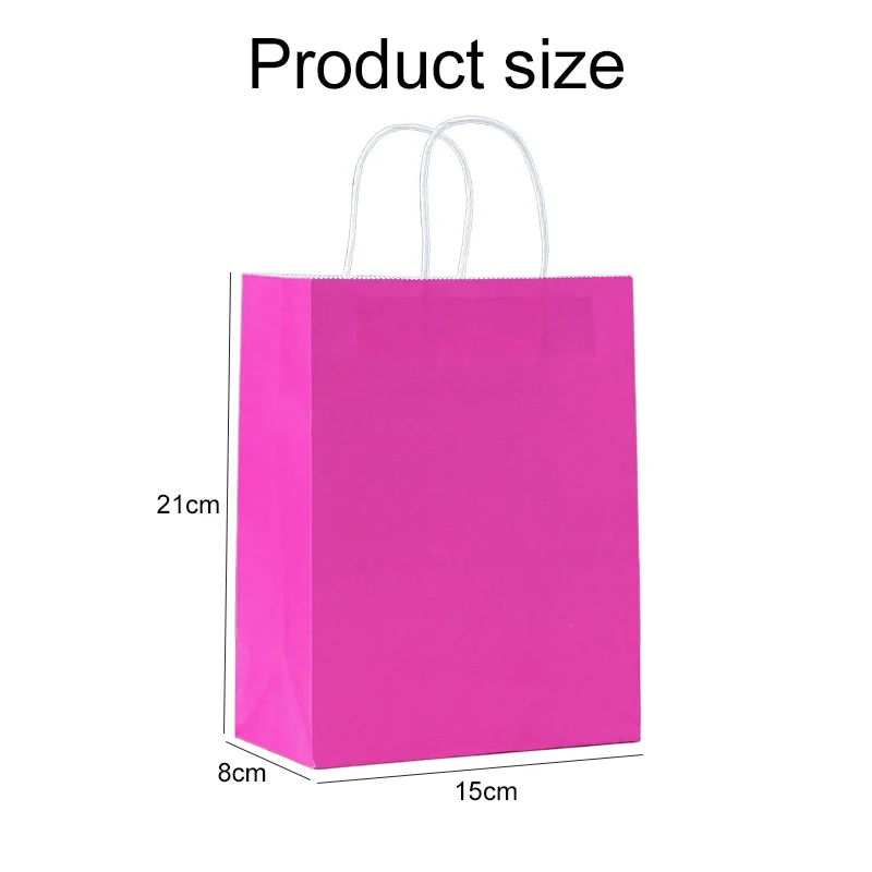 12pcs Kraft Paper Bag with Handle Solid Color Pink Rose Red Party Gift Bags Birthday Gifts Packaging Beverages Storage TMZ