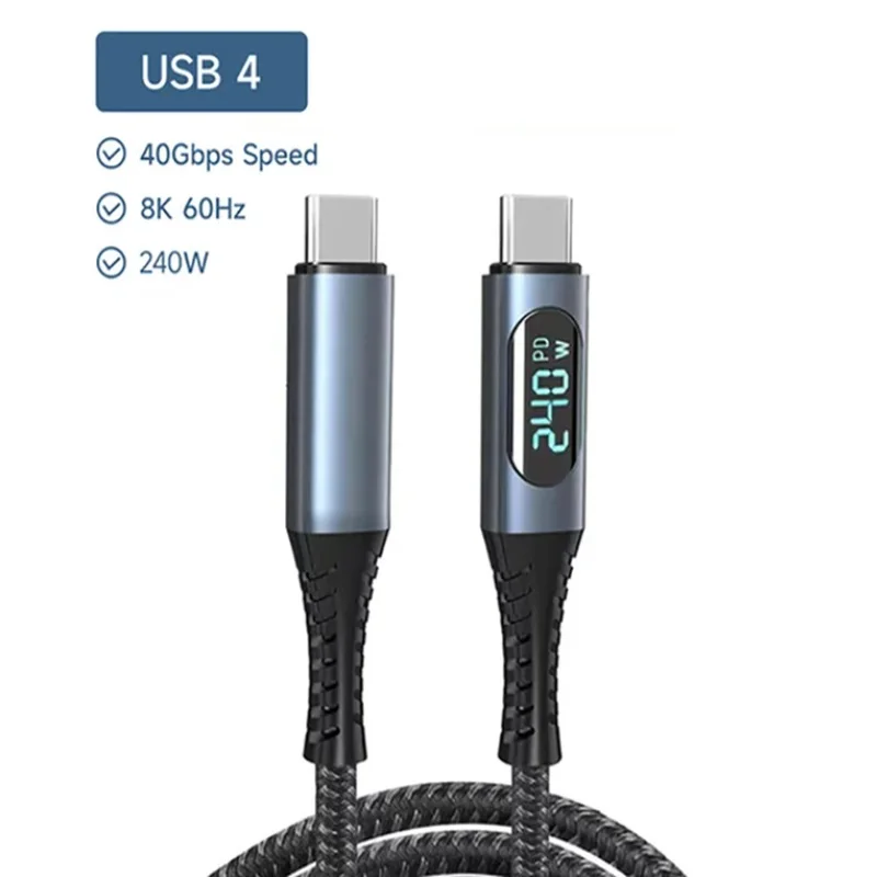 

1m 240W Digital Display USB 4 Cable Supports 8K Video 40Gbps 240W USB C Charging Cable For lPhone 15 MacBook Docking Stations