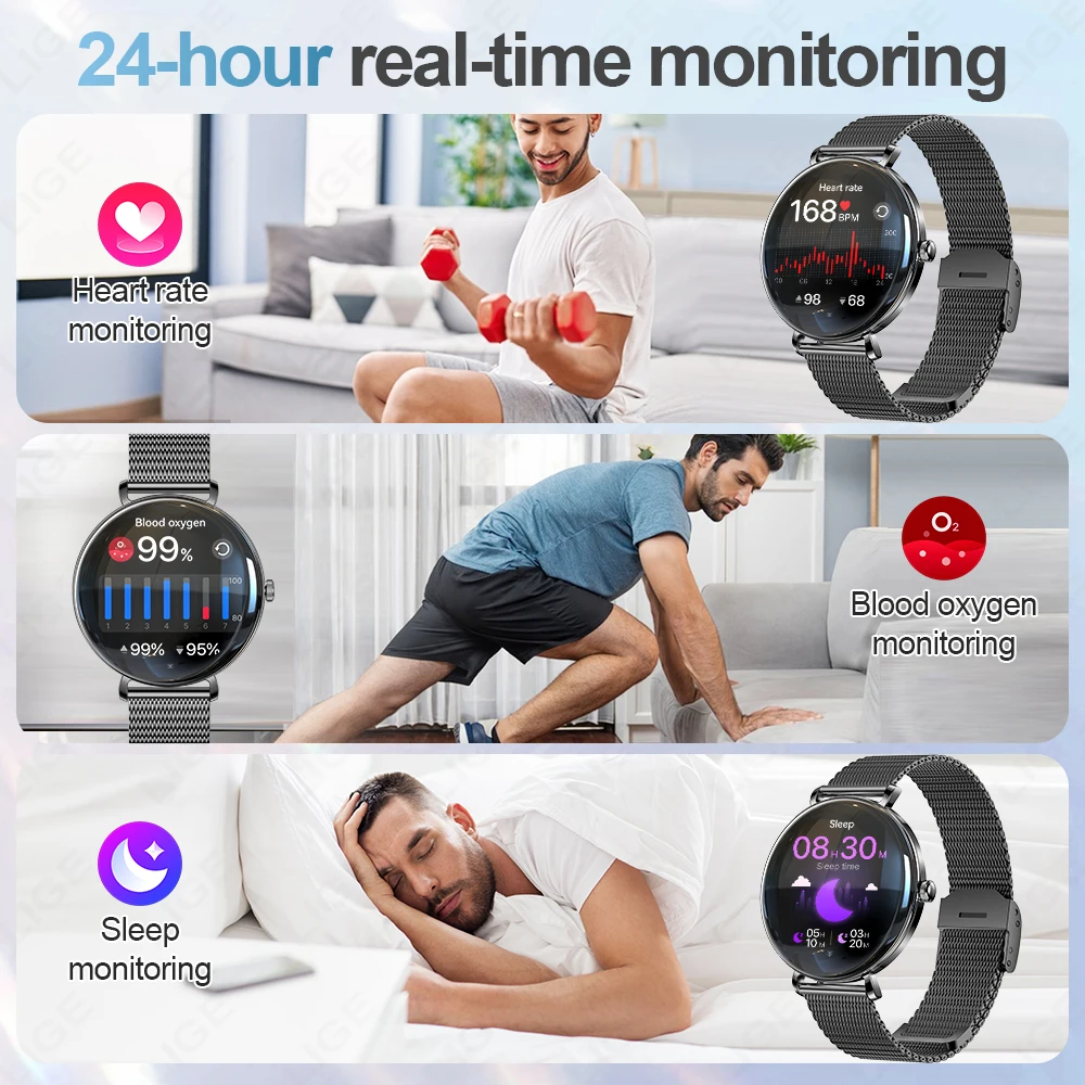 LIGE Nuovo Ultra Sottile Astuto Della Vigilanza 1.43 "AMOLED 466*466 Display HD Mostra Sempre Tempo Frequenza Cardiaca Chiamata Bluetooth Smartwatch Uomo Donna