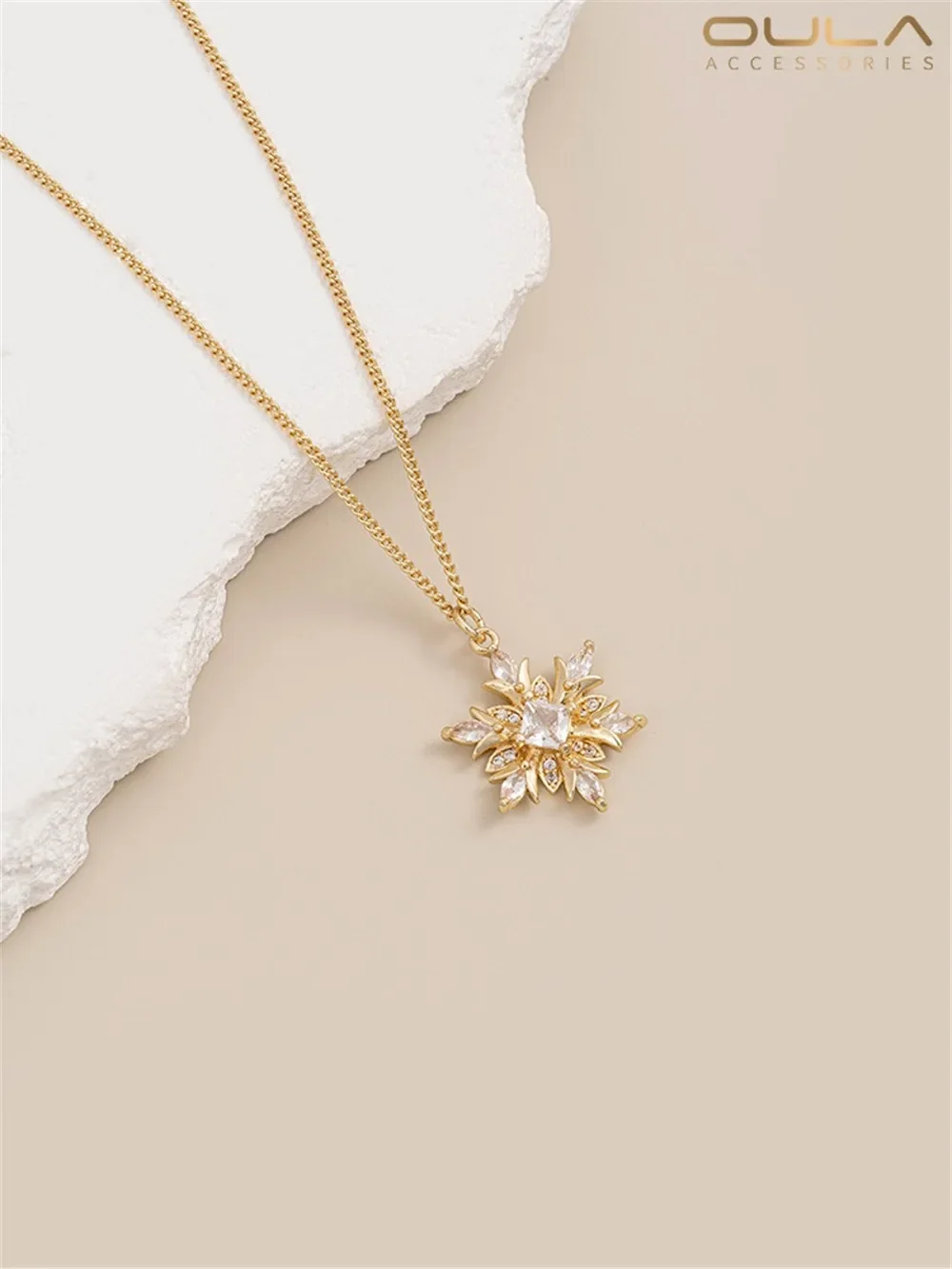

Handmade DIY Inset Zircon 14K Baguette Gold-Color Big Snowflake Pendant for Necklace Bracelet Earrings Jewelry Making