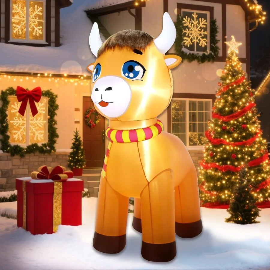 عيد الميلاد نفخ الزينة في الهواء الطلق 6FT المطاطية المرتفعات البقرة الربيع ساحة ديكور أضواء LED تفجير هايلاندر الماشية Ca