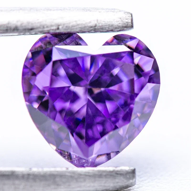 

Hot Sell TOP Cubic Zirconia Wholesale No Certificate Crushed Ice Cut Heart Shape Rose Purple Color Charms Beads for Diy Jewelry
