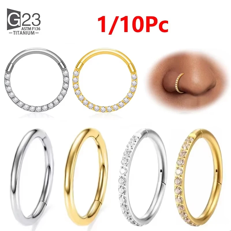 1/10Pcs G23 Titanium 14G/16G/18G Nose Rings Hinged Segment Ear Cartilage Tragus Earrings Hoops Septum Clicker Piercing Jewelry