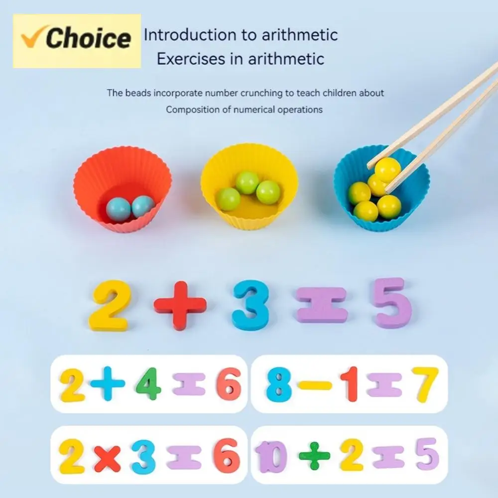 Drewniany zestaw Montessori do nauki arytmetyki z koralikami, pałeczkami, łyżeczką, zabawka edukacyjna do nauki matematyki dla dzieci, codzienna gra dopasowująca numery dla dzieci.