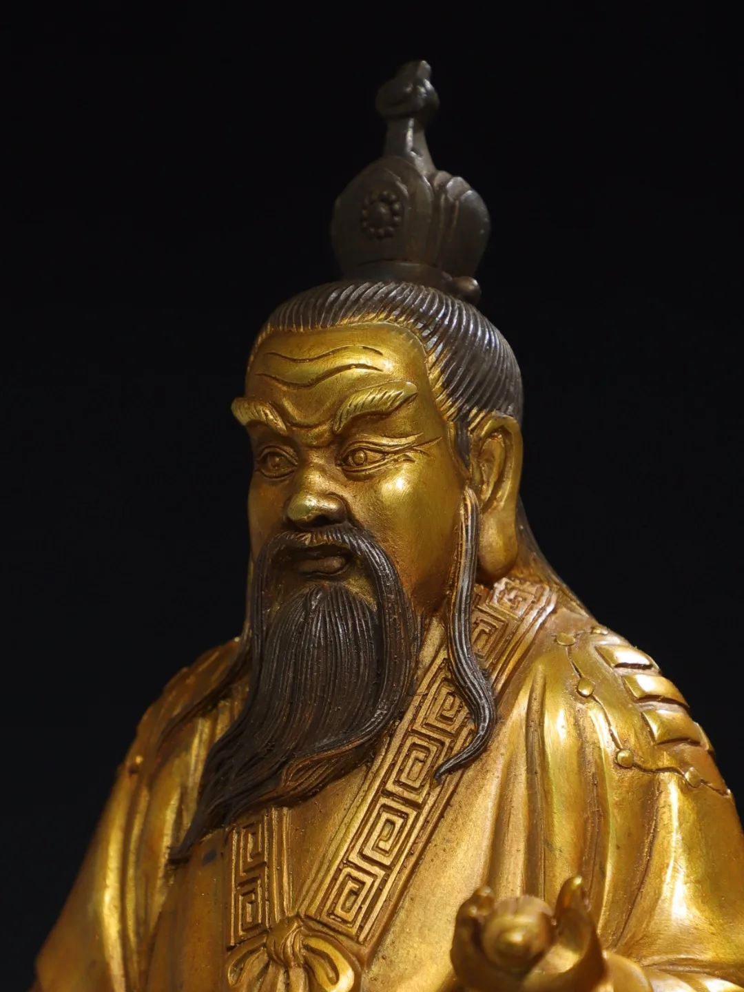 

15"Nepalese folk Old Bronze Gilding Lord Lao Zi Laotse Standing image Taoism Ancestors Worship Hall Town house