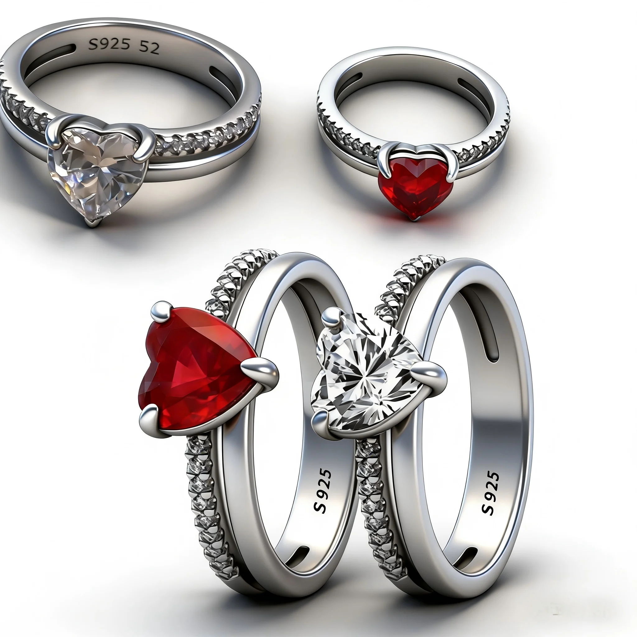 

New 100% Sterling Silver 925 Red Heart Zircon Sparkling Rings Fine Jewelry Gifts Engagement Rings for Women