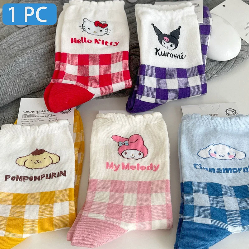 

1 Pair Cinnamoroll Hello Kitty Kawaii My Melody Kuromi Cartoon Anime Children Infant Cotton Warmer Sock Gifts Girls Sanrio Socks