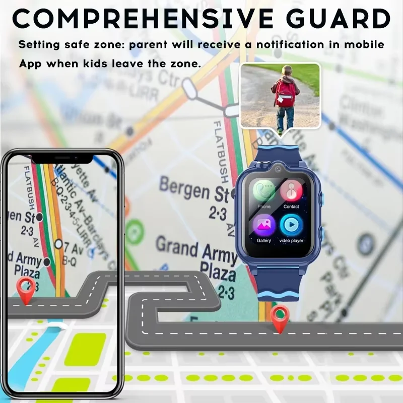 ساعة Getfitsoo 4G WIFI الذكية للأطفال GPS Location Tracker كاميرا مزدوجة مكالمة فيديو WhatsApp SOS Call Kids Smartwatch