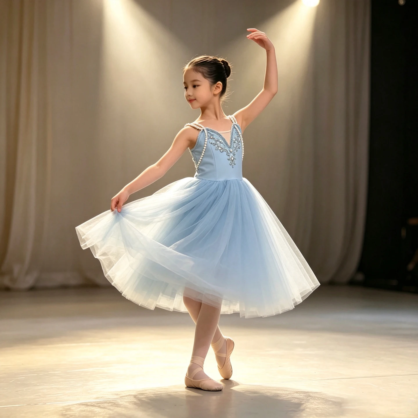 Girls Pearl Strap Light Blue Ballet Tutu Dress Sparkle Tulle Skirt Child Stage Performance Ballerina Dance Competition Costome
