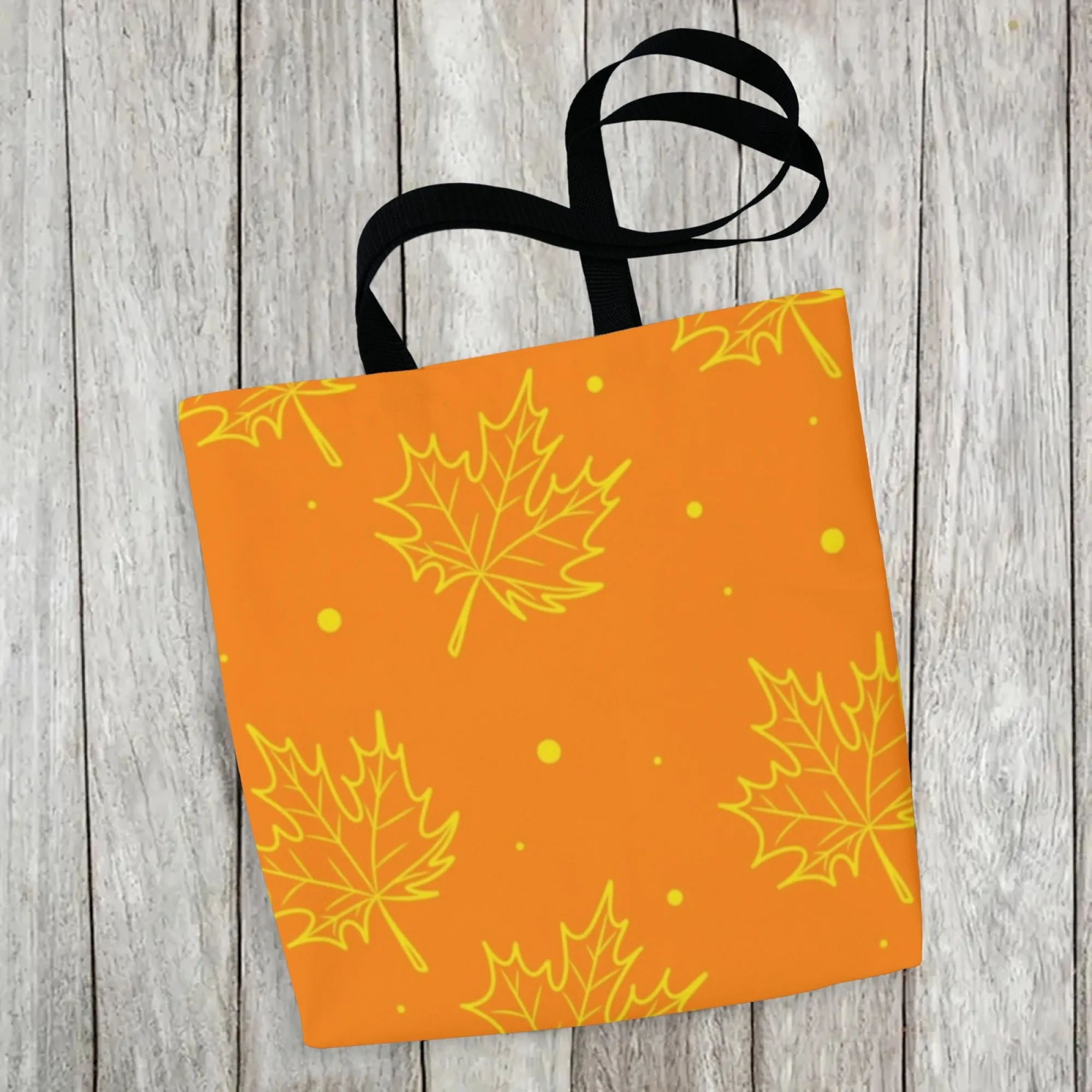 حقيبة تسوق نسائية بسيطة لمهرجان الخريف من قماش القيقب باللون البرتقالي الذهبي على شكل أوراق شجر للاستخدام اليومي للعمل والشارع