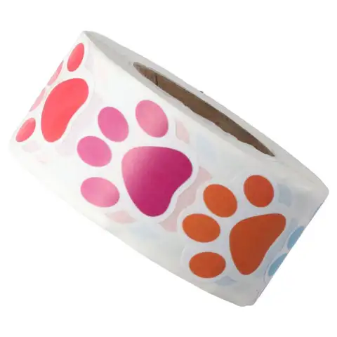 500PCS/Roll Puppy Pet Dog Paw Stickers Adorable Puppy Dog Paw Print Stickers Colored/black Self-adhesive Label Animal Stickers