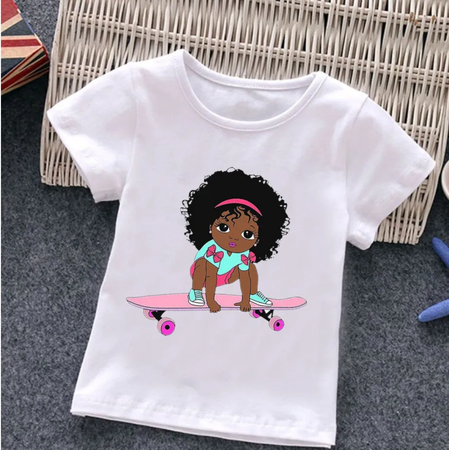 Black Child Girl Print T-shirt Feminist Short Sleeve Top African Girl Print Boys Clothes