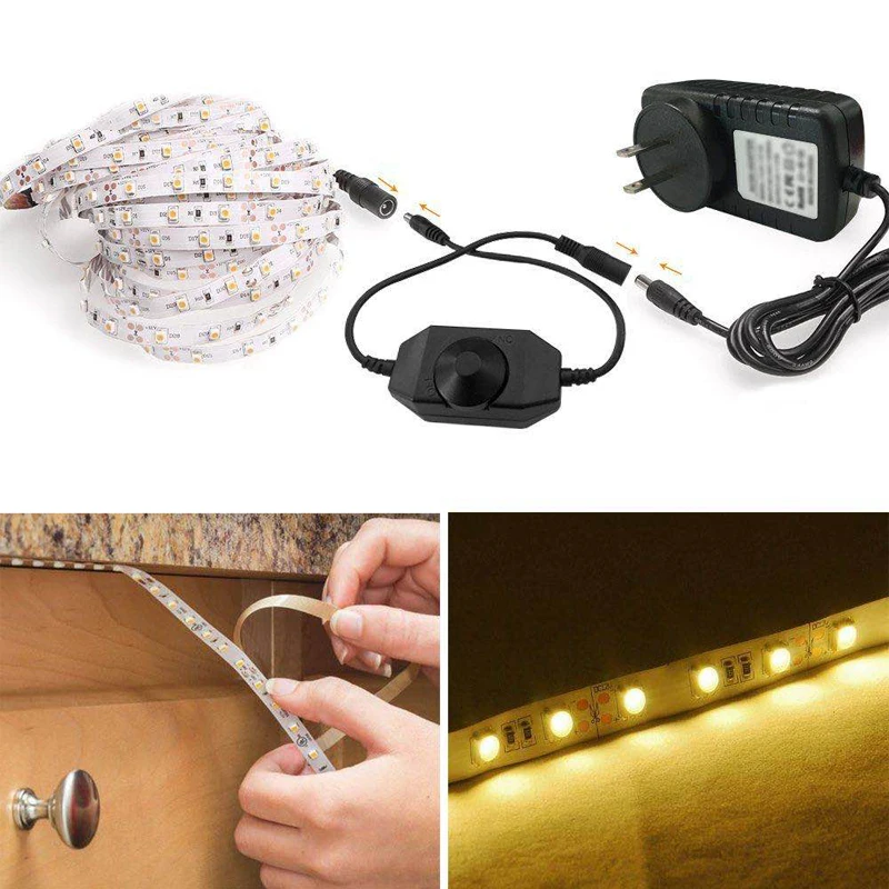

5M 10M SMD 5050 LED Strip warm white Neon light box TV background light Game cabinet knob Manual Dimming power supply set
