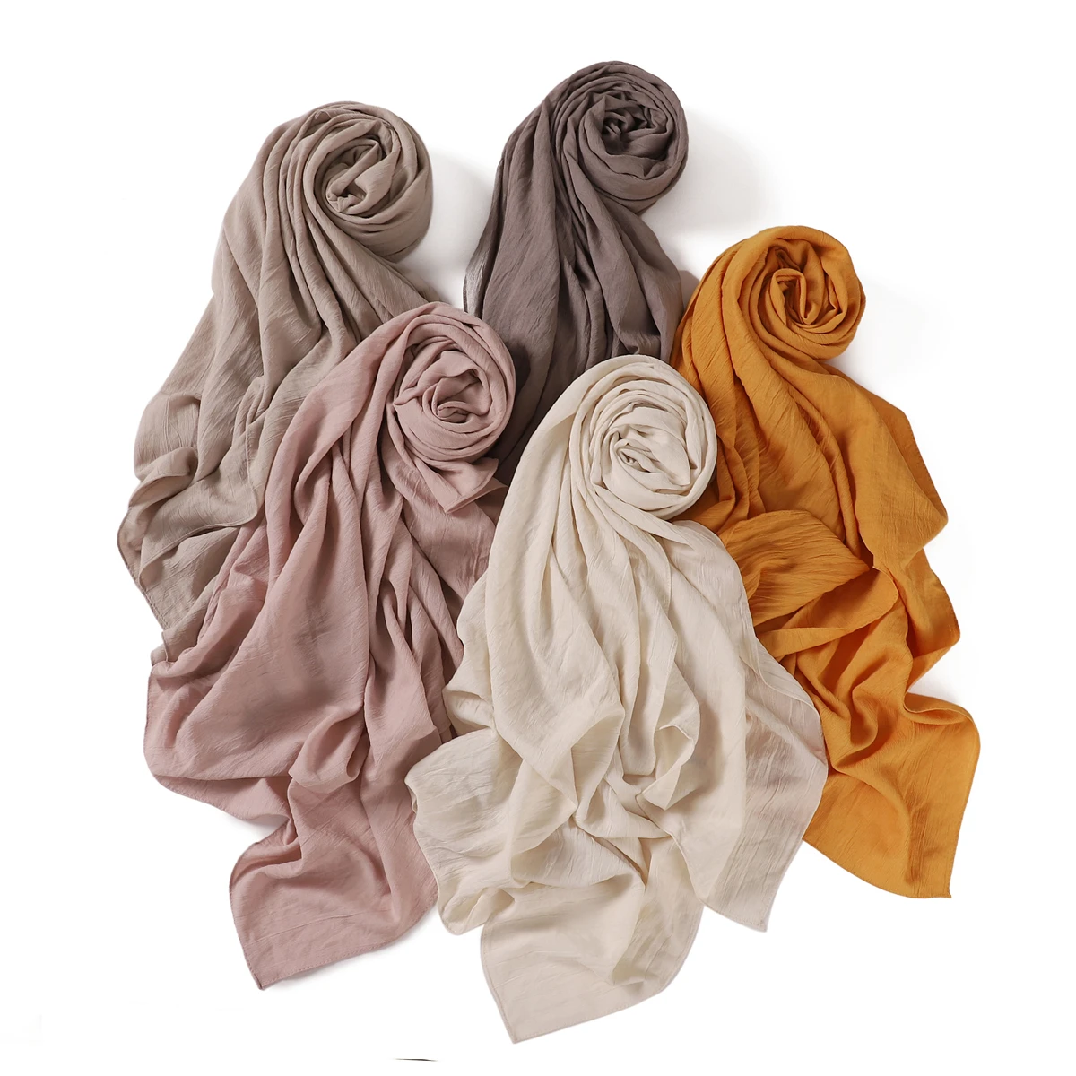 High Quality Breathable Elastic Wrinkle Long Scarf Women Plain Color Polyester Crinkle Soft Hijab Muslim Ladies Turban Headwraps