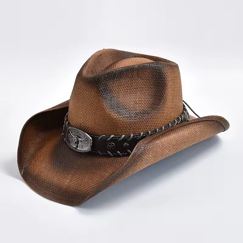 New Men's Women's Vintage Western Cowboy Hat Handmade Straw Weaving Beach Sun Hat Gentleman Lady Cowgirl Jazz Hat