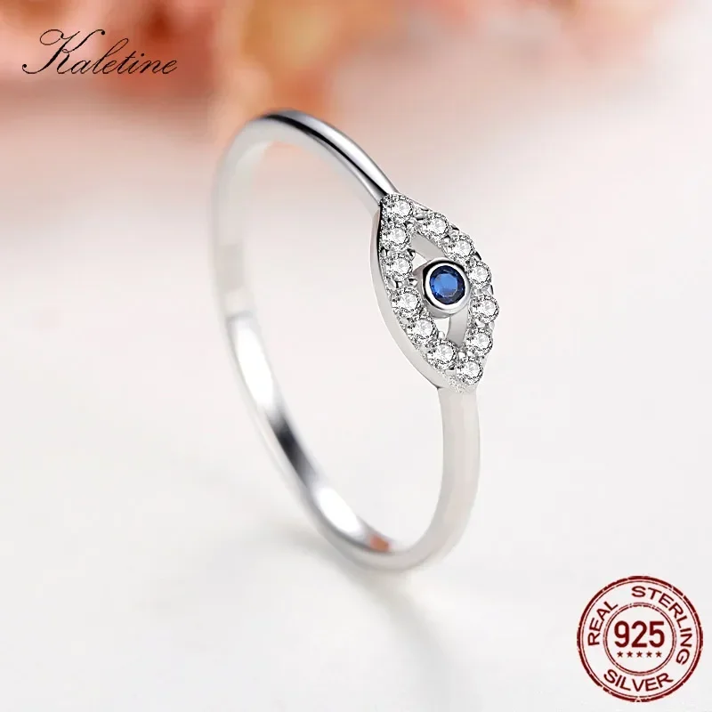 Kaletine 925 Sterling Silver Evil Eye Pierścionki dla kobiet Good Luck Blue Stone CZ Luksusowy pierścionek marki Turcja Biżuteria ślubna KLTR156