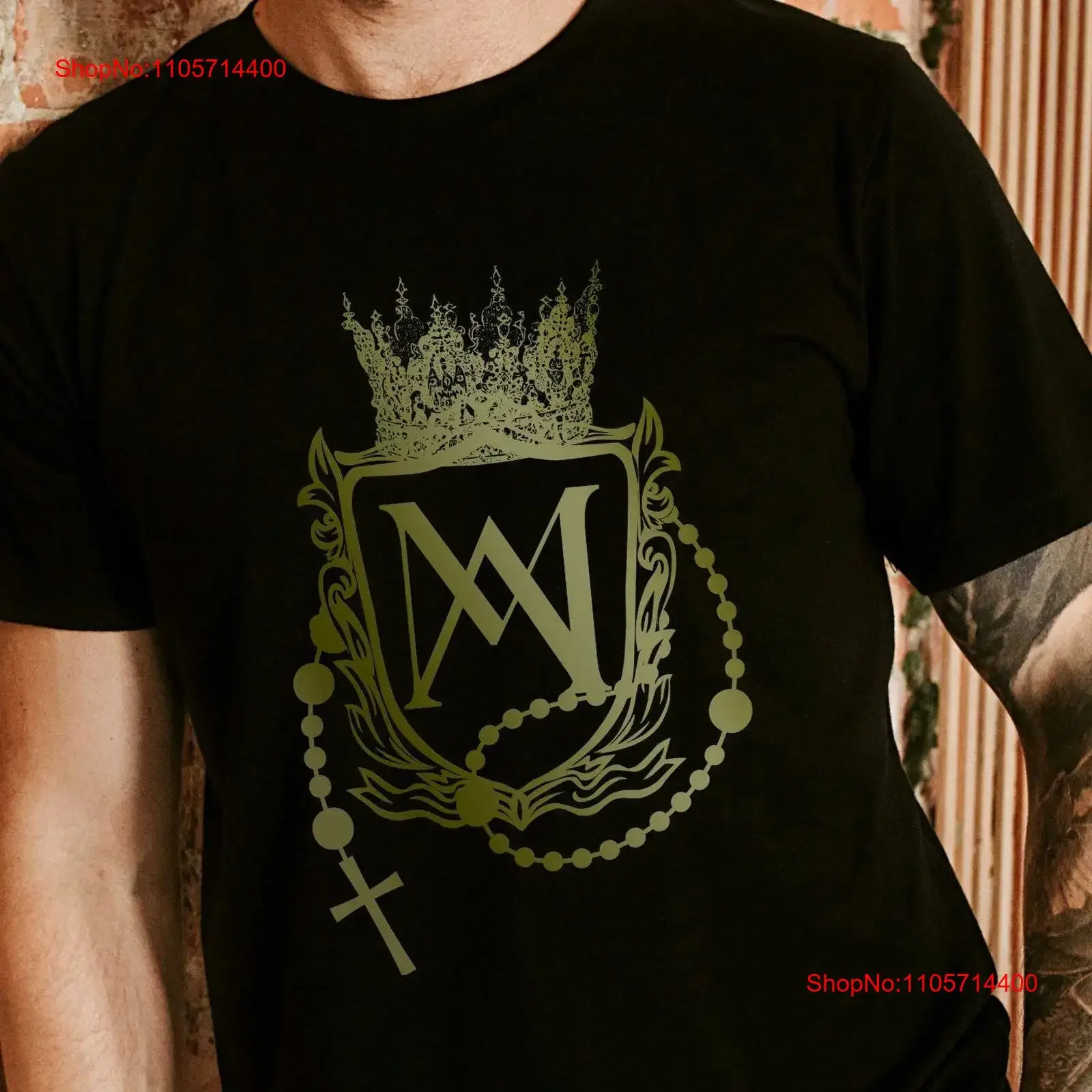 T-shirt vintage délavé AUSPICE MARIA pour hommes – Sous la protection de Marie Vierge – Monogramme – Dévotion mariale – Chapelet – Catholique